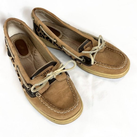 Sperry Boat Shoes Women Size 6.5 Top Sider Angelfish Leopard Print - Picture 2 of 5